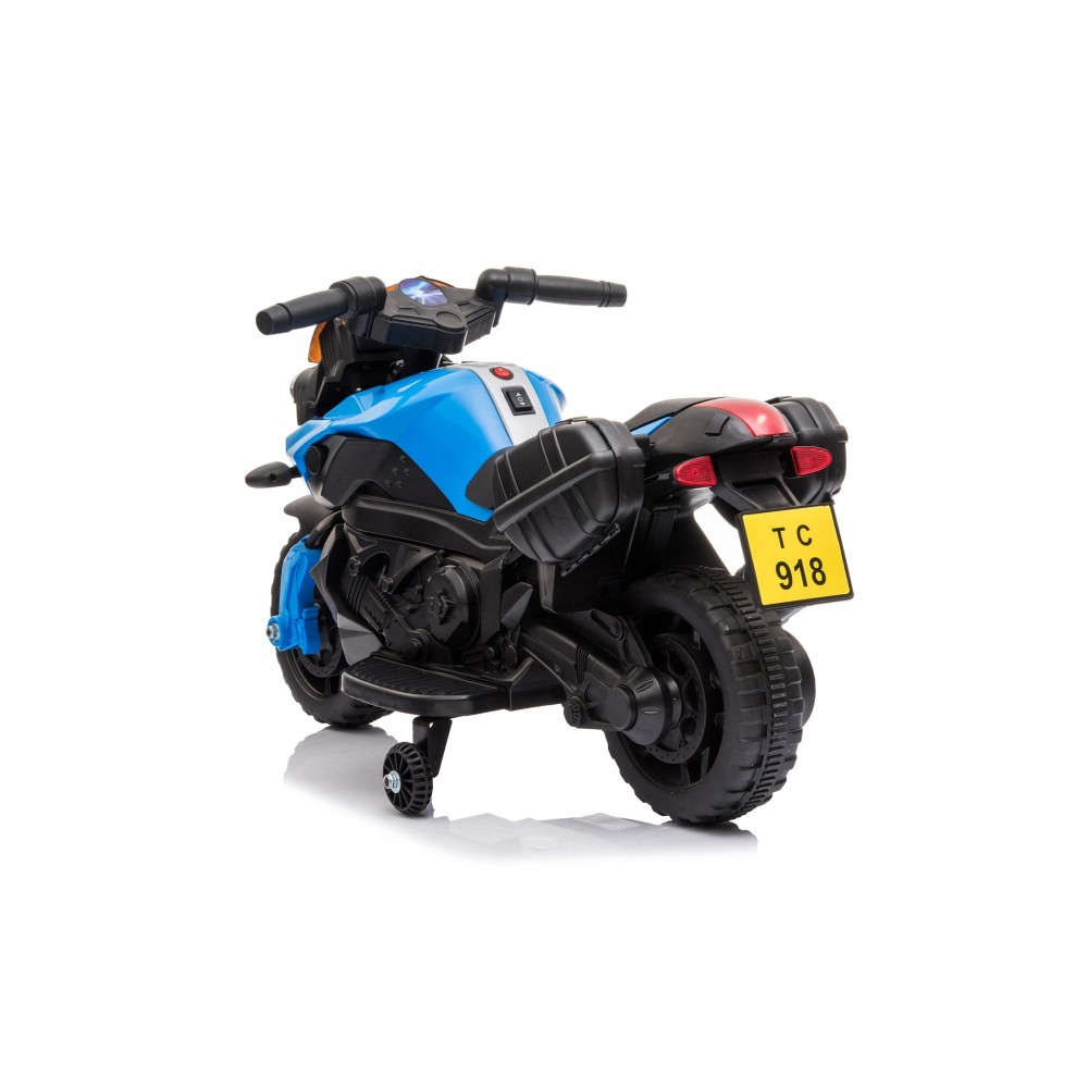 Moto Electrique pour Enfant - 90L x 42l x 58H cm - Roulettes de soutien, Marche AV/AR, Phares fonctionnels, Bruitages moteur