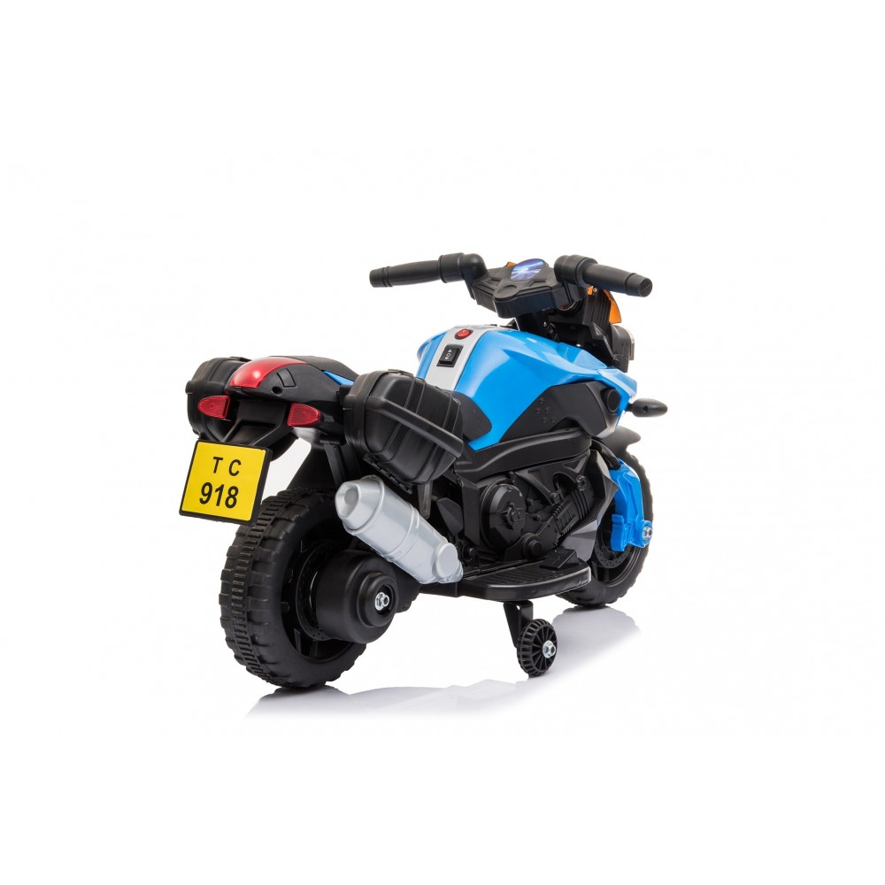 Moto Electrique pour Enfant - 90L x 42l x 58H cm - Roulettes de soutien, Marche AV/AR, Phares fonctionnels, Bruitages moteur