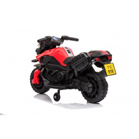 Moto Electrique pour Enfant - 90L x 42l x 58H cm - Roulettes de soutien, Marche AV/AR, Phares fonctionnels, Bruitages moteur