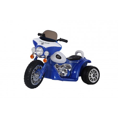 Moto de Police Electrique 20W pour enfants - 80L x 43l x 54.5H cm - 3 roues, marche av/ar, phares fonctionnels, bruitages moteur