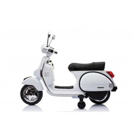 Scooter Electrique Vespa 18W pour Enfant - avec Klaxon, Système Audio et Roulettes de soutien