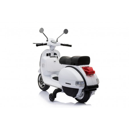 Scooter Electrique Vespa 18W pour Enfant - avec Klaxon, Système Audio et Roulettes de soutien