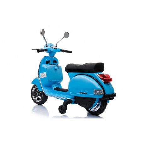 Scooter Electrique Vespa 18W pour Enfant - avec Klaxon, Système Audio et Roulettes de soutien