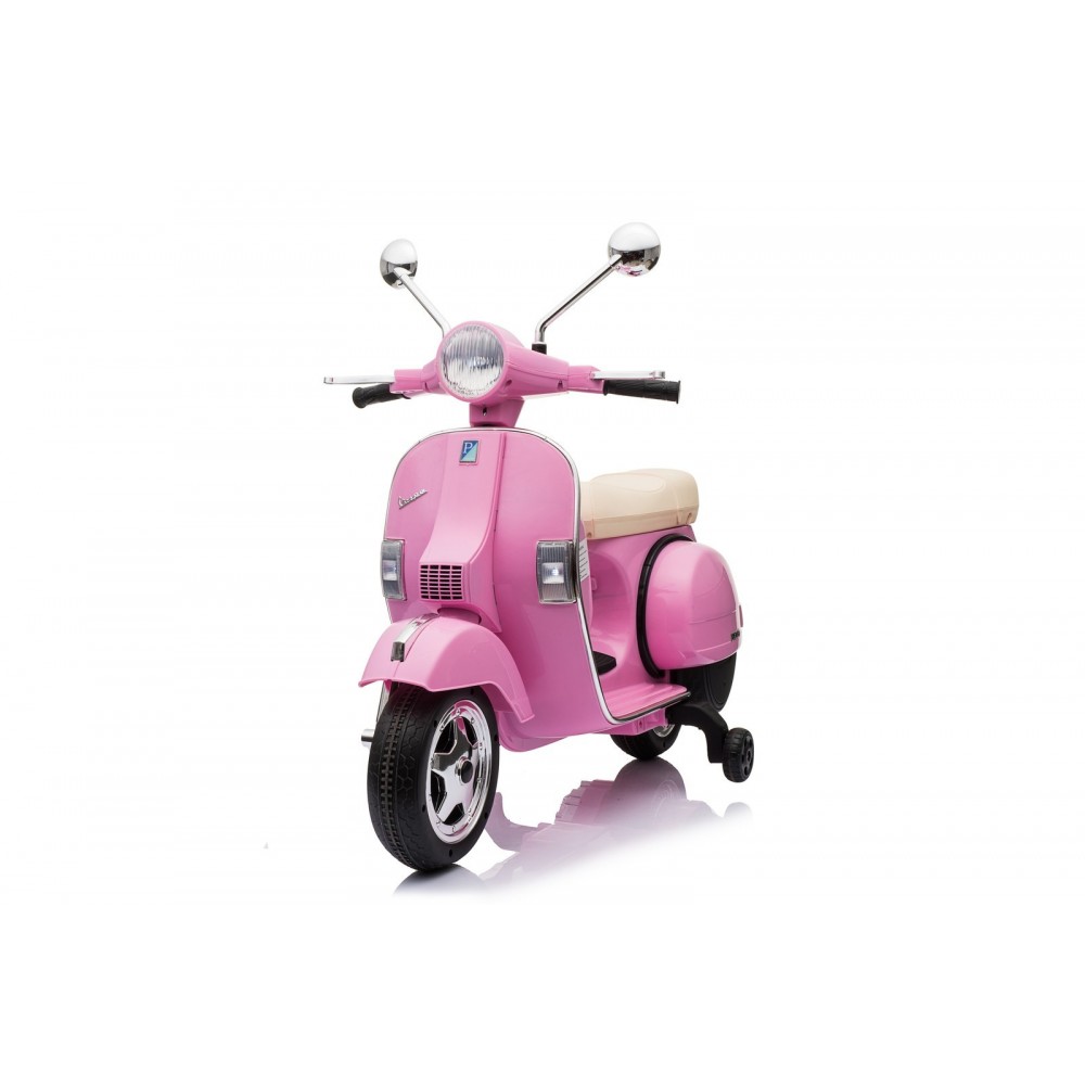 Scooter Electrique Vespa 18W pour Enfant - avec Klaxon, Système Audio et Roulettes de soutien