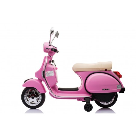 Scooter Electrique Vespa 18W pour Enfant - avec Klaxon, Système Audio et Roulettes de soutien