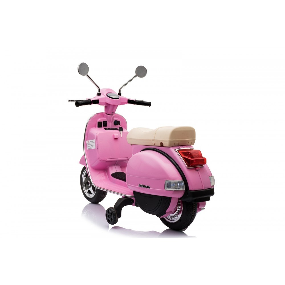 Scooter Electrique Vespa 18W pour Enfant - avec Klaxon, Système Audio et Roulettes de soutien