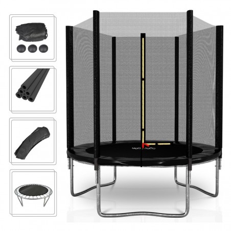 Trampoline de Jardin Deluxe - Taille au choix - Noir - Pack trampo Extérieur avec Filet de sécurité et Tapis de saut - Play4Fun