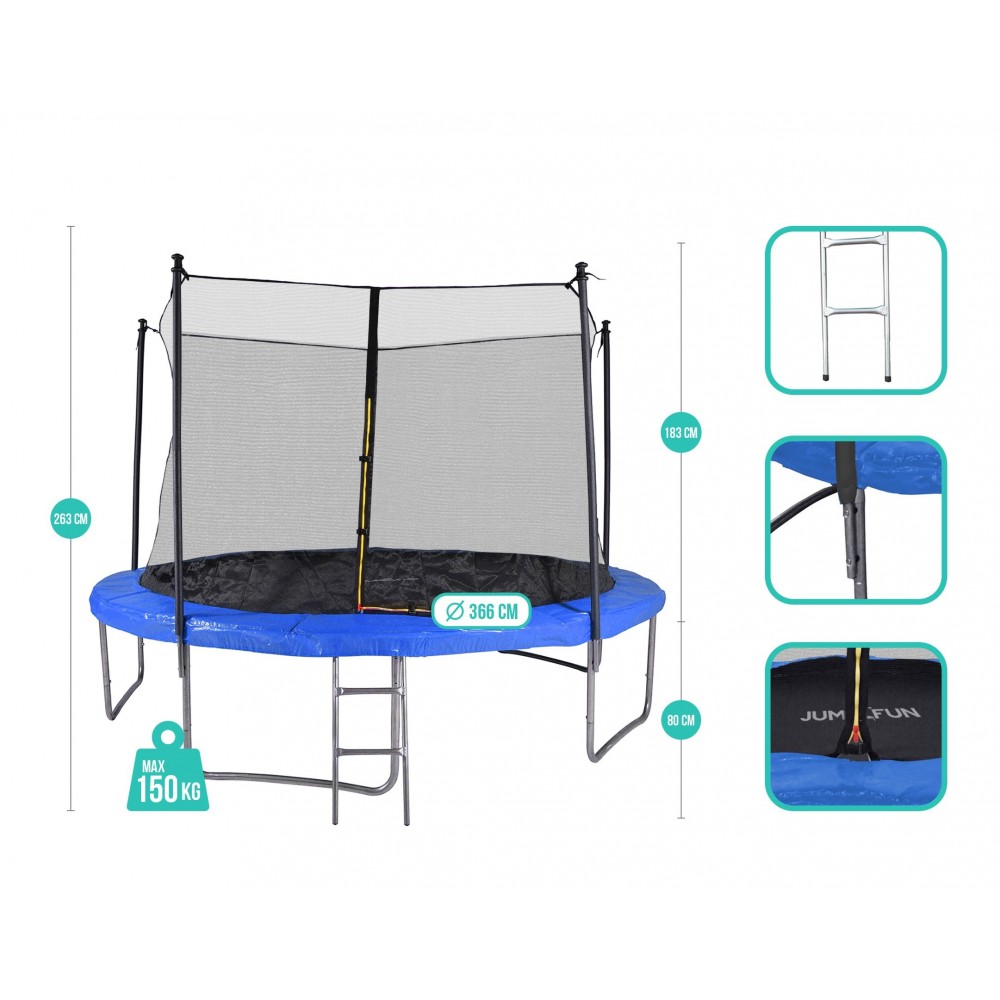 Trampoline extérieur 12FT 5 Perches 366cm Classique Jump4Fun