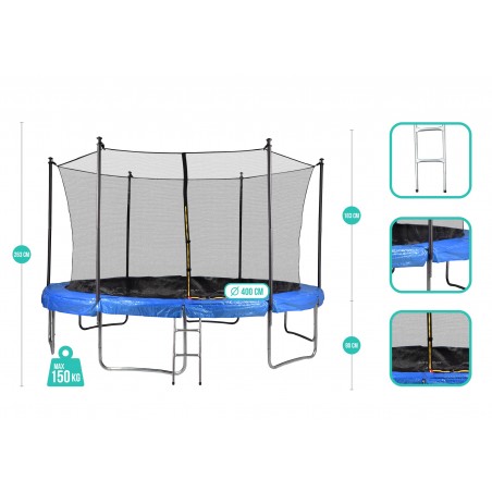 Trampoline extérieur 13FT 6 Perches 400cm Classique Jump4Fun