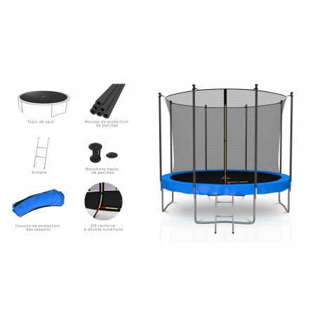 Trampoline extérieur Classique 10Ft / ø305cm KAIA SPORTS Trampoline de jardin avec Filet, mousse de protection et échelle