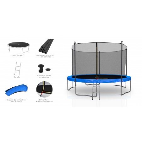 Trampoline extérieur Classique 12Ft / ø366cm KAIA SPORTS Trampoline de jardin avec Filet, mousse de protection et échelle