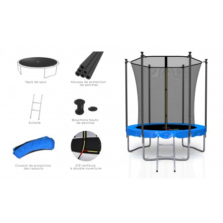 Trampoline extérieur Classique 6Ft / ø185cm KAIA SPORTS Trampoline de jardin avec Filet, mousse de protection et échelle