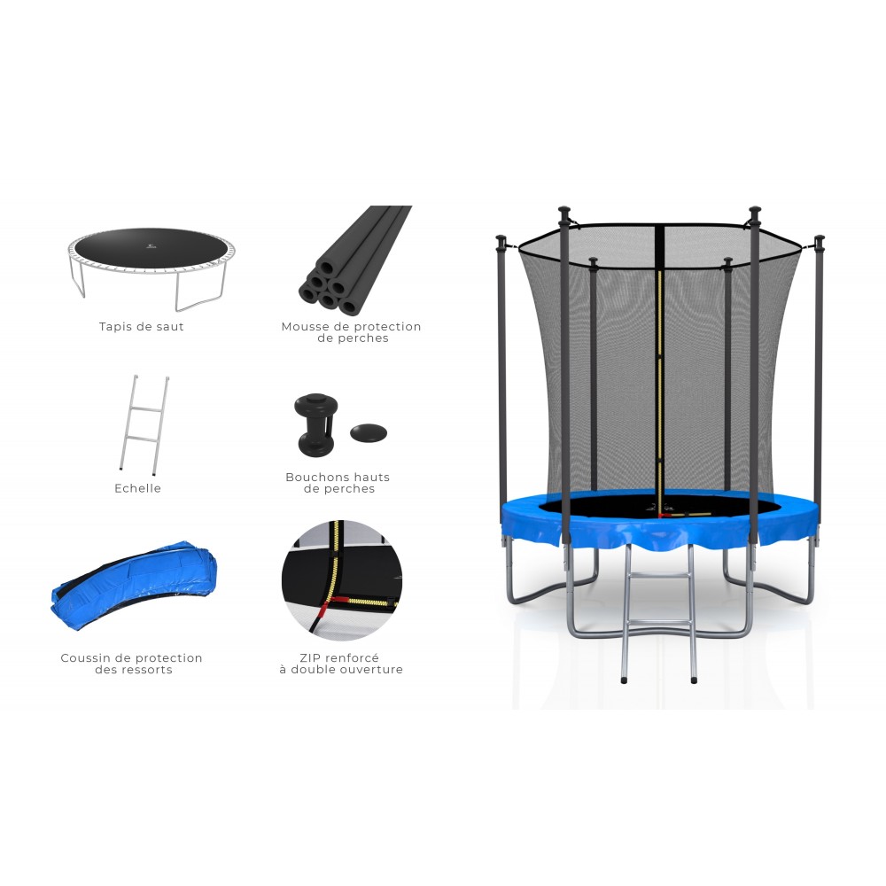 Trampoline extérieur Classique 6Ft / ø185cm KAIA SPORTS Trampoline de jardin avec Filet, mousse de protection et échelle