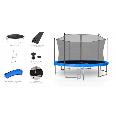 Trampoline extérieur Classique 13Ft / ø400cm KAIA SPORTS Trampoline de jardin avec Filet, mousse de protection et échelle