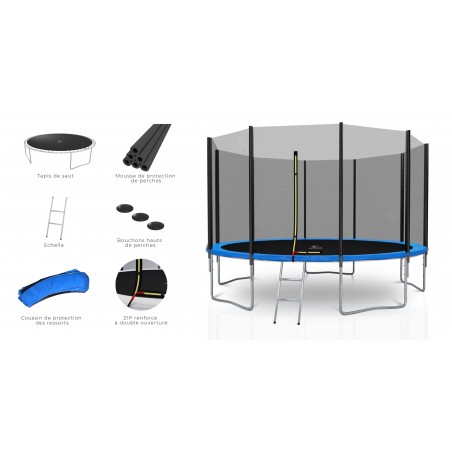 Trampoline extérieur Deluxe 12Ft / ø366cm 10perches KAIA SPORTS Trampoline de jardin avec Filet intérieur de sécurité