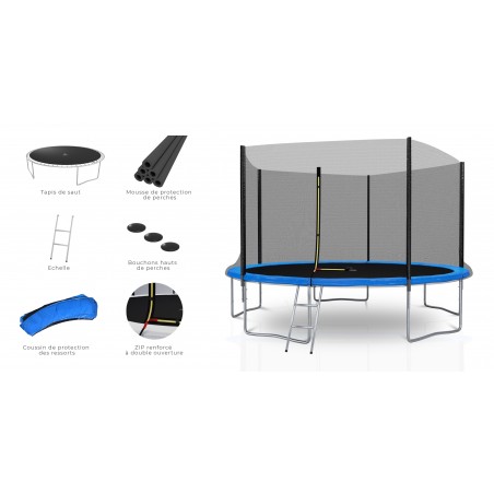 Trampoline extérieur Deluxe 12Ft / ø366cm KAIA SPORTS Trampoline de jardin avec Filet, mousse de protection et échelle