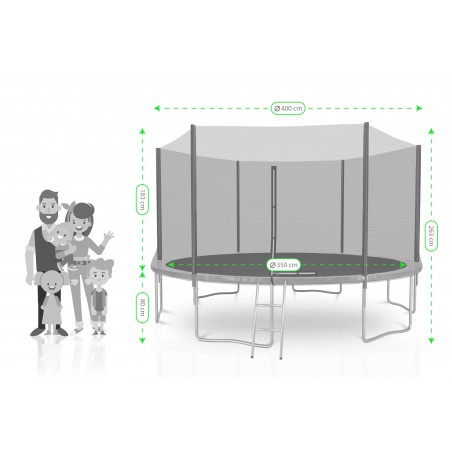 Trampoline extérieur Deluxe 13Ft / ø400cm KAIA SPORTS Trampoline de jardin avec Filet, mousse de protection et échelle