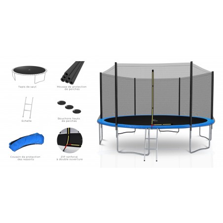 Trampoline extérieur Deluxe 14Ft / ø424cm KAIA SPORTS Trampoline de jardin avec Filet, mousse de protection et échelle