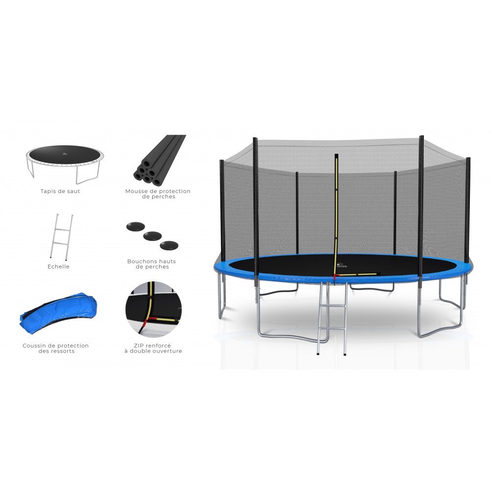 Trampoline extérieur Deluxe 14Ft / ø424cm KAIA SPORTS Trampoline de jardin avec Filet, mousse de protection et échelle