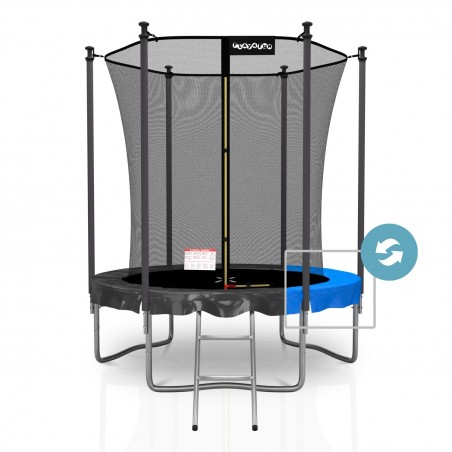 Trampoline de Jardin Classique avec filet de sécruité intérieur, Tapis de Saut, Echelle et Matelas Réversible Bleu/Noir