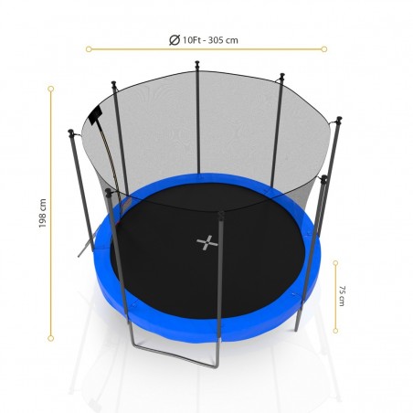 Trampoline de Jardin avec Filet Exterieur, diamètre 10 Ft / 305 cm - 8 perches, Orange