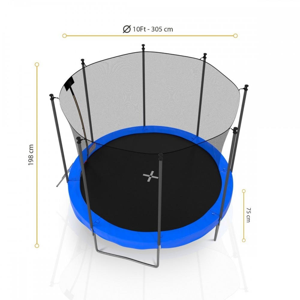 Trampoline de Jardin avec Filet Exterieur, diamètre 10 Ft / 305 cm - 8 perches, Orange
