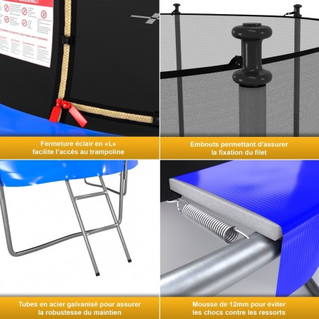 Trampoline de Jardin avec Filet intérieur, diamètre 12 FT / 366cm - 5 perches - TUV
