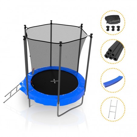 Trampoline de Jardin, Ø diamètre 6FT / 185cm avec Filet intérieur de sécurité, Echelle et Mousse de protection - 6 perches