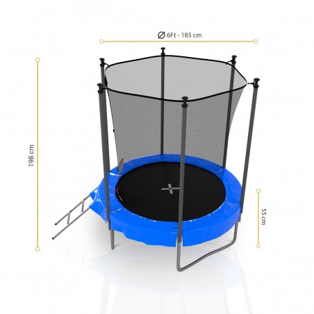 Trampoline de Jardin, Ø diamètre 6FT / 185cm avec Filet intérieur de sécurité, Echelle et Mousse de protection - 6 perches