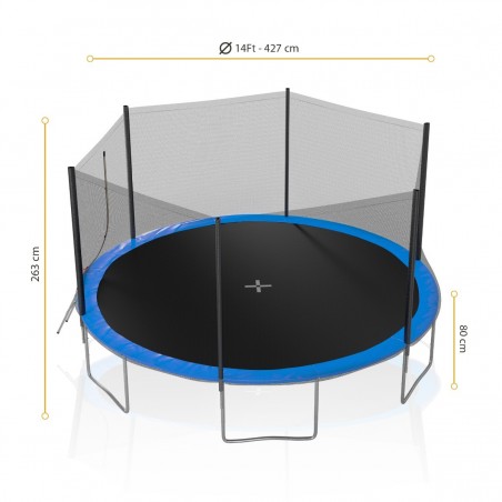 Trampoline de Jardin TUV avec Filet Exterieur, diamètre 14 Ft / 427cm - 6 perches