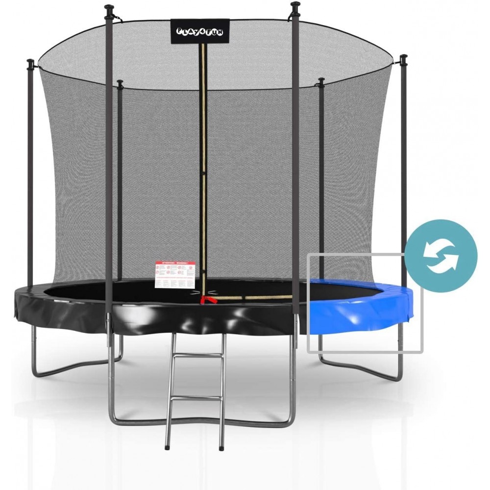 Trampoline extérieur Classique Play4Fun 10Ft - ø305cm - Avec Housse de coussin réversible Bleu / Noir