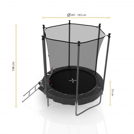 Trampoline extérieur 180 cm réversible - filet de sécurité + matelas de protection + echelle - norme EU