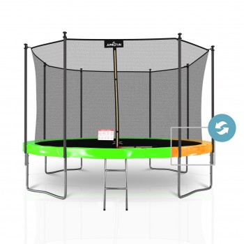 Trampoline extérieur 360 cm réversible - filet de sécurité + matelas de protection + echelle - norme EU