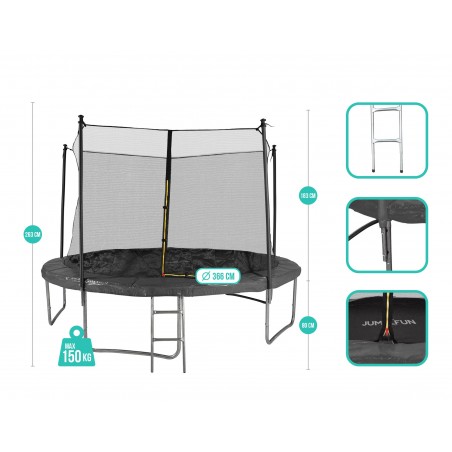 Trampoline extérieur 12FT 5 Perches 366cm Classique Jump4Fun