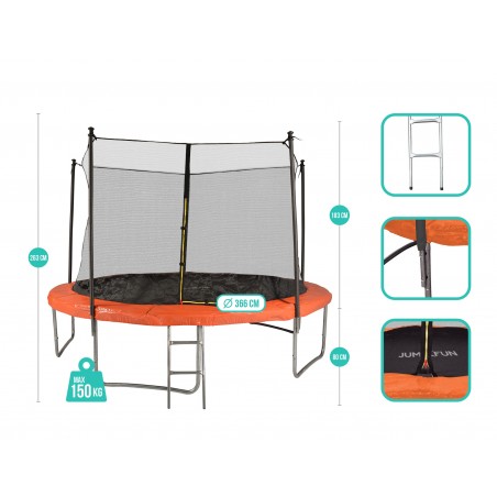 Trampoline extérieur 12FT 5 Perches 366cm Classique Jump4Fun