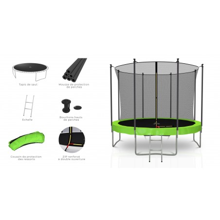 Trampoline extérieur Classique 10Ft / ø305cm KAIA SPORTS Trampoline de jardin avec Filet, mousse de protection et échelle