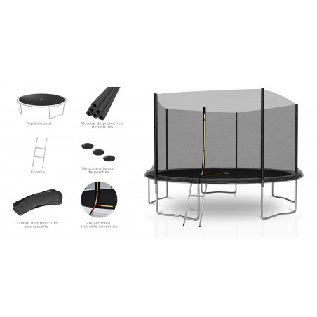 Trampoline extérieur Classique 12Ft / ø366cm KAIA SPORTS Trampoline de jardin avec Filet, mousse de protection et échelle