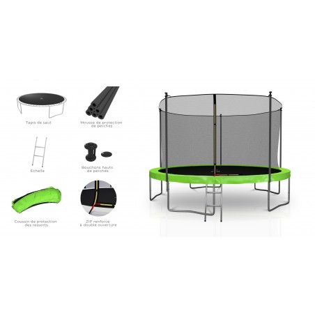 Trampoline extérieur Classique 12Ft / ø366cm KAIA SPORTS Trampoline de jardin avec Filet, mousse de protection et échelle