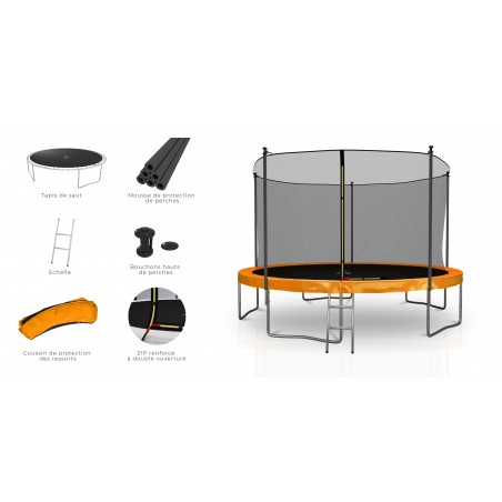 Trampoline extérieur Classique 12Ft / ø366cm KAIA SPORTS Trampoline de jardin avec Filet, mousse de protection et échelle