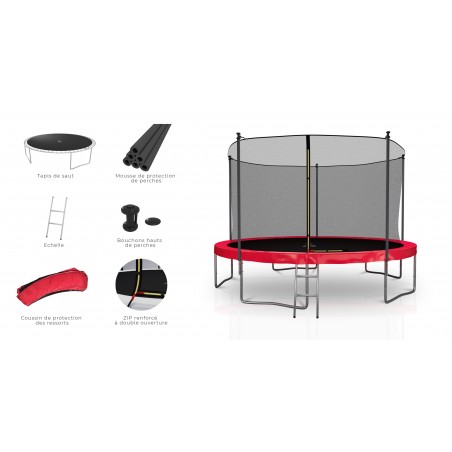 Trampoline extérieur Classique 12Ft / ø366cm KAIA SPORTS Trampoline de jardin avec Filet, mousse de protection et échelle