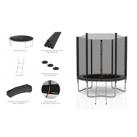 Trampoline extérieur Classique 6Ft / ø185cm KAIA SPORTS Trampoline de jardin avec Filet, mousse de protection et échelle