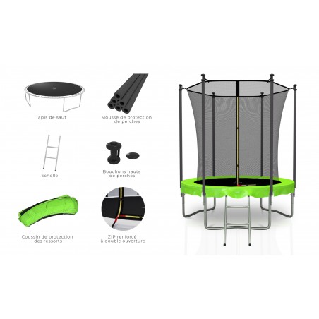 Trampoline extérieur Classique 6Ft / ø185cm KAIA SPORTS Trampoline de jardin avec Filet, mousse de protection et échelle