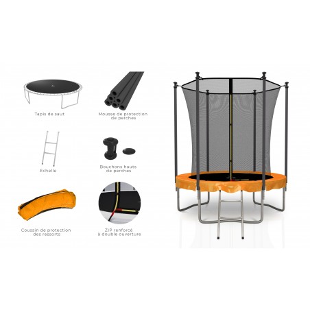 Trampoline extérieur Classique 6Ft / ø185cm KAIA SPORTS Trampoline de jardin avec Filet, mousse de protection et échelle