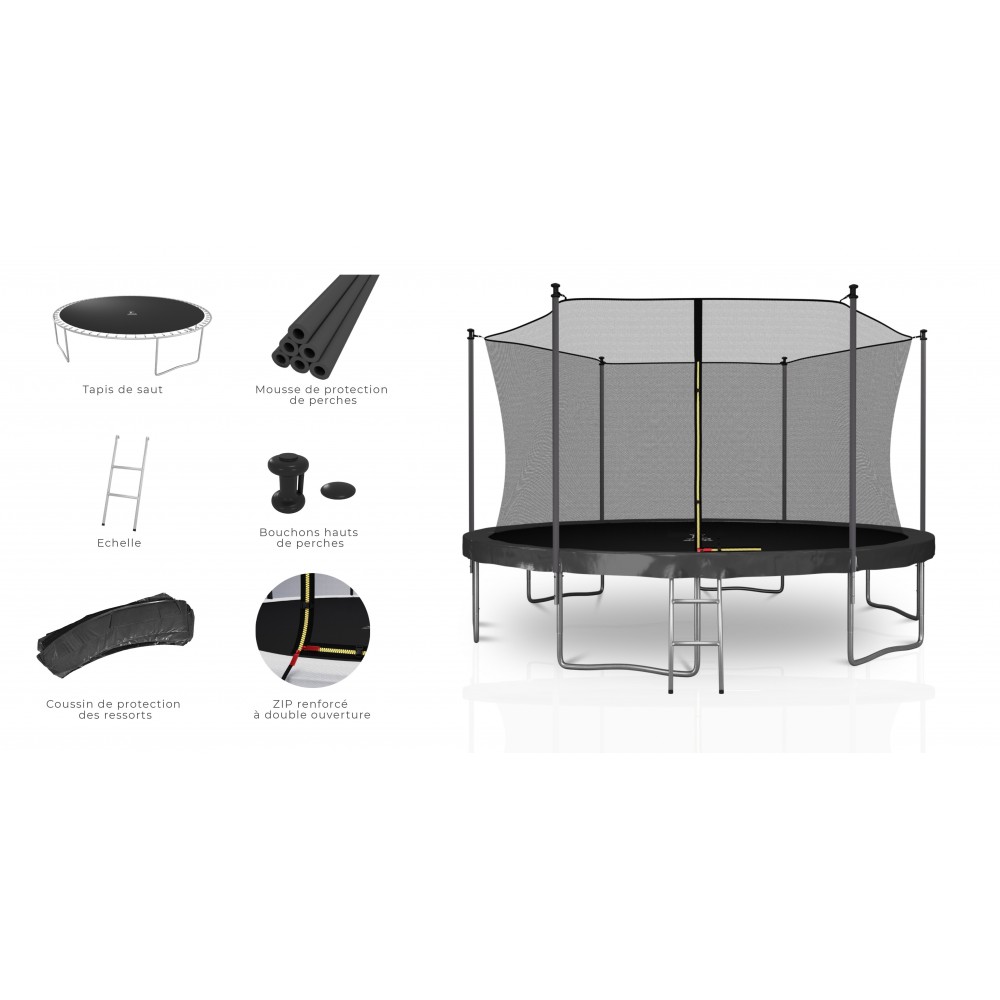 Trampoline extérieur Classique 13Ft / ø400cm KAIA SPORTS Trampoline de jardin avec Filet, mousse de protection et échelle