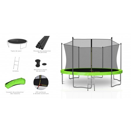 Trampoline extérieur Classique 13Ft / ø400cm KAIA SPORTS Trampoline de jardin avec Filet, mousse de protection et échelle