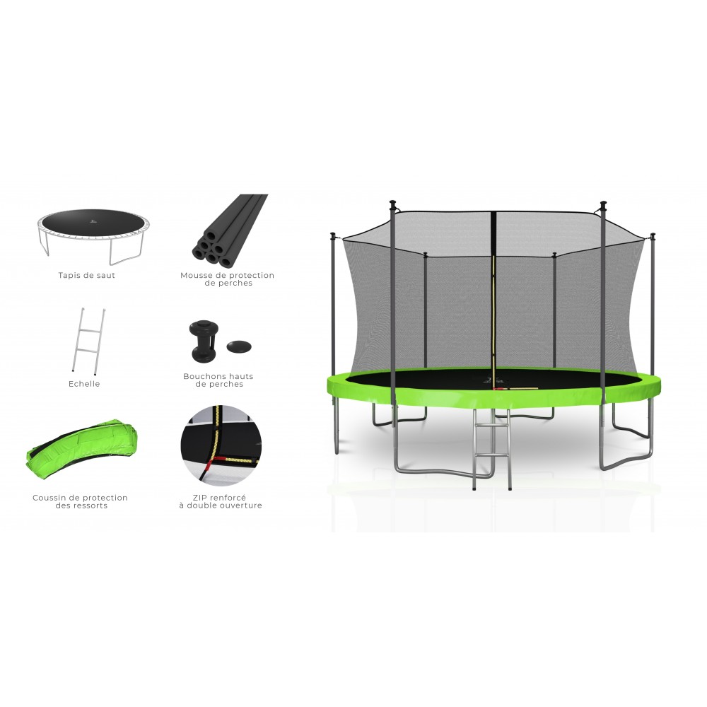 Trampoline extérieur Classique 13Ft / ø400cm KAIA SPORTS Trampoline de jardin avec Filet, mousse de protection et échelle