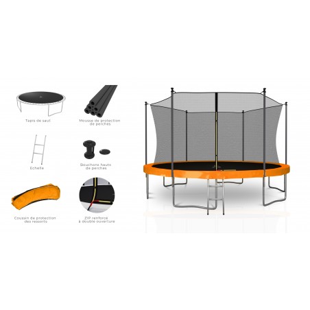 Trampoline extérieur Classique 13Ft / ø400cm KAIA SPORTS Trampoline de jardin avec Filet, mousse de protection et échelle