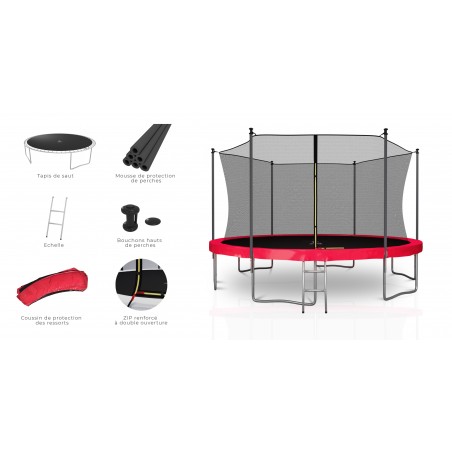 Trampoline extérieur Classique 13Ft / ø400cm KAIA SPORTS Trampoline de jardin avec Filet, mousse de protection et échelle