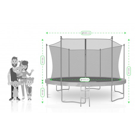 Trampoline extérieur Classique 13Ft / ø400cm KAIA SPORTS Trampoline de jardin avec Filet, mousse de protection et échelle