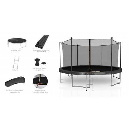 Trampoline extérieur Classique 14Ft / ø424cm KAIA SPORTS Trampoline de jardin avec Filet, mousse de protection et échelle